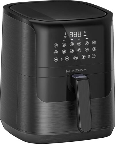 De Montana MF300 compact is de kleinste airfryer in het assortiment uitgevoerd met een inhoud van 3,5 liter en een vermogen van 1350 Watt. Deze air