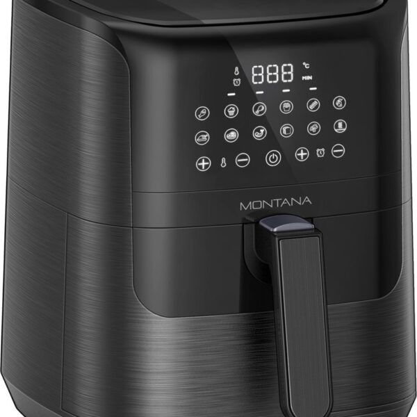 De Montana MF300 compact is de kleinste airfryer in het assortiment uitgevoerd met een inhoud van 3,5 liter en een vermogen van 1350 Watt. Deze air